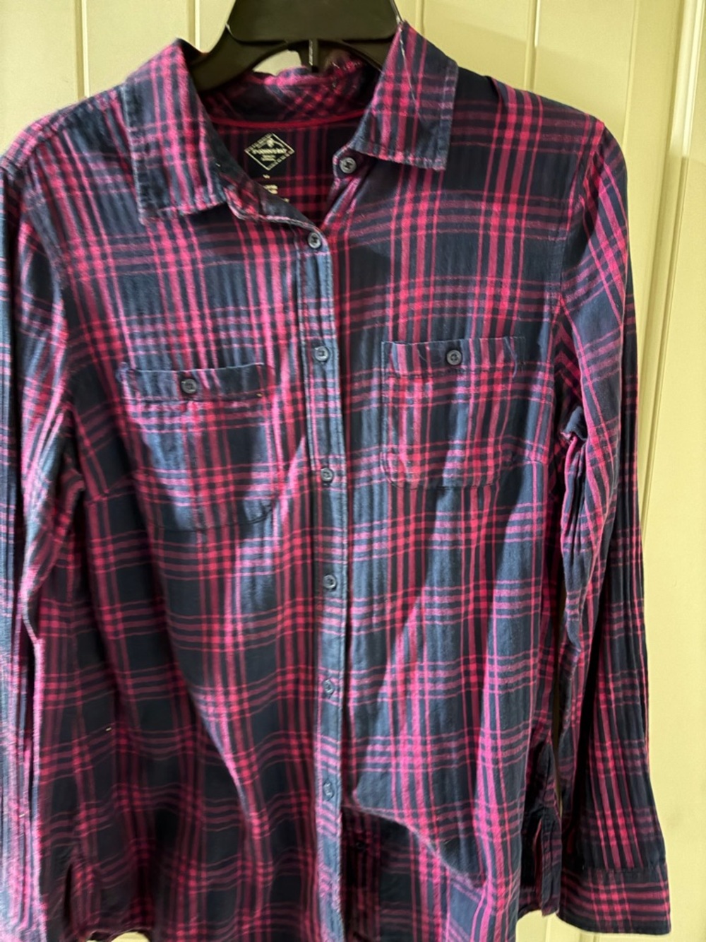 St. John's Bay Navy and Pink Plaid Button-Front Shirt